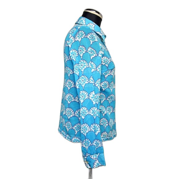 Vintage Swedish Sheer Turquoise Floral Print Long Sleeve Shirt - Women's 40 EU - Picture 3 of 7